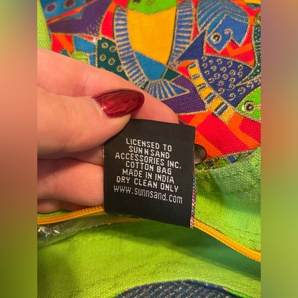 Vintage Laurel Burch Colorful “Dancing Fish” Canvas Tote Bag - Picture 13 of 14